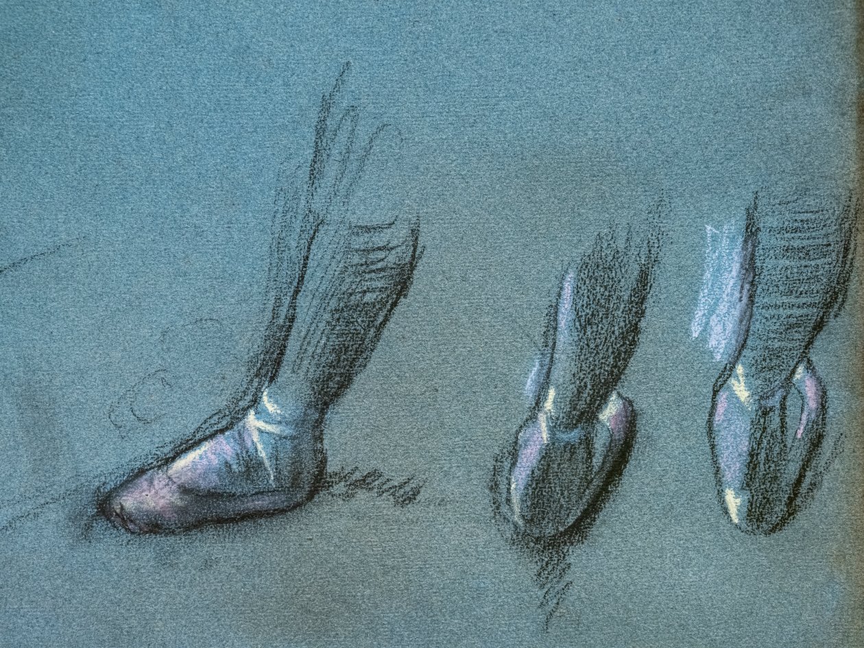 Tancerka z tyłu i trzy studia stóp (szczegóły). Około 1878 r. Węgiel i pastel na papierze autorstwa Edgar Degas