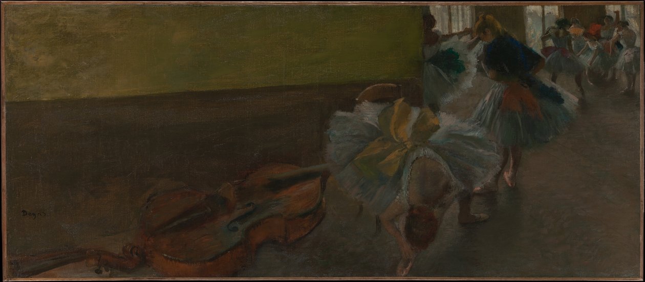 Tancerze w sali prób z kontrabasem autorstwa Edgar Degas