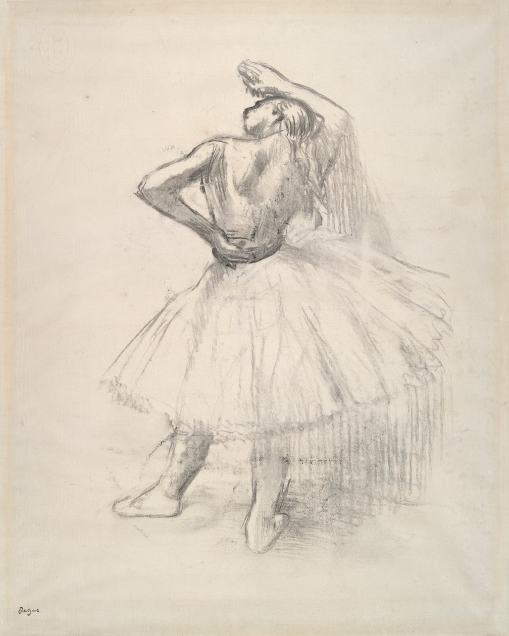 Tancerka stoi, prawa ręka podniesiona? (Stojąca tancerka z podniesioną prawą ręką) autorstwa Edgar Degas