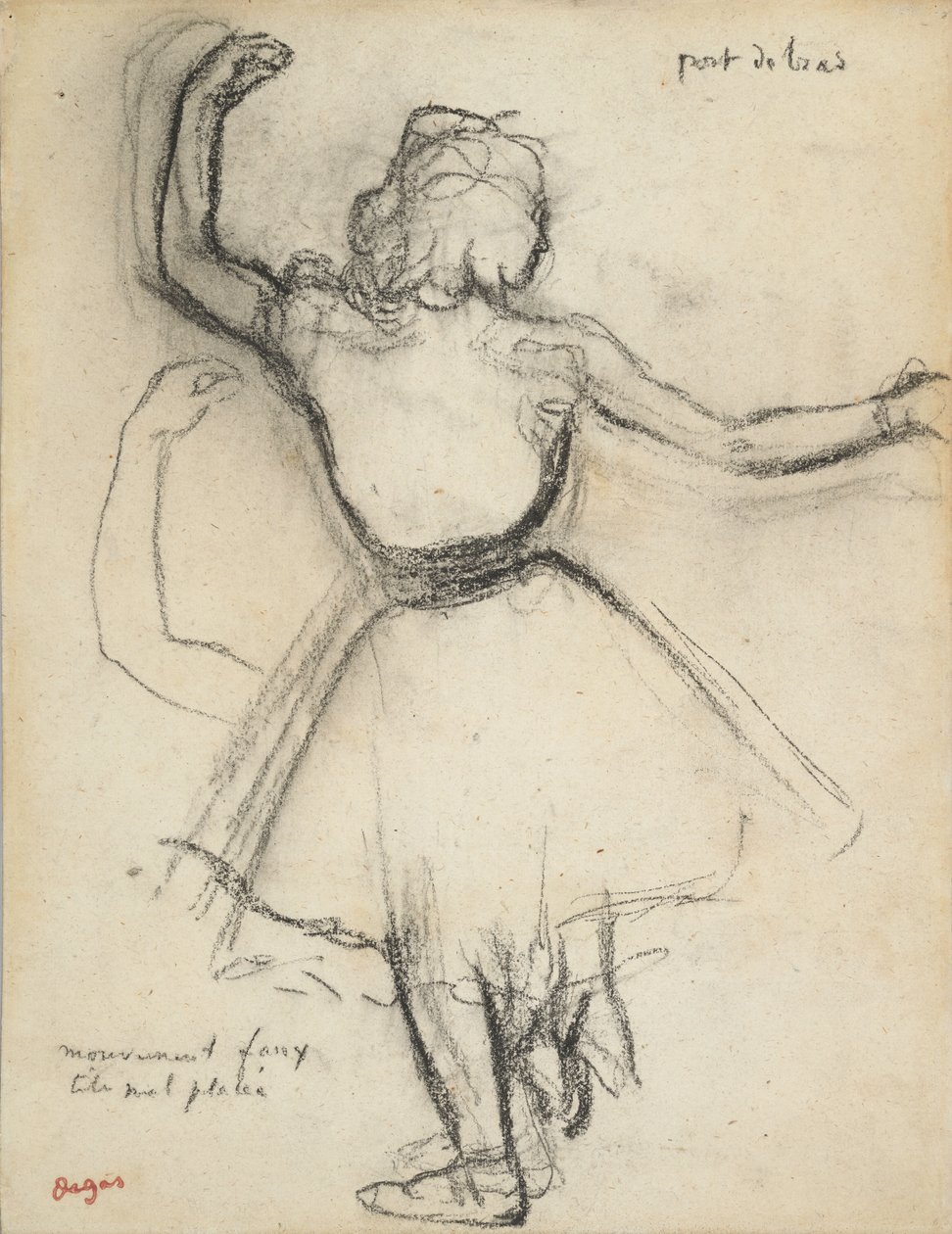 Tancerka widziana od tyłu: Port de bras, ok. 1875-85 (węgiel na papierze) autorstwa Edgar Degas