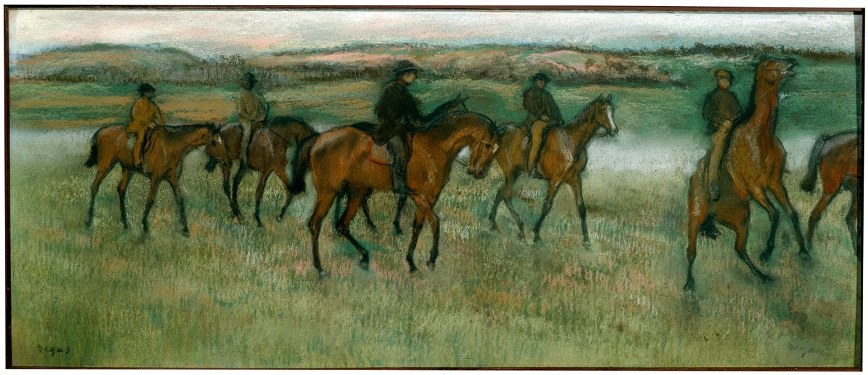 Ćwiczenia na koniach wyścigowych, ok. 1880 r. autorstwa Edgar Degas