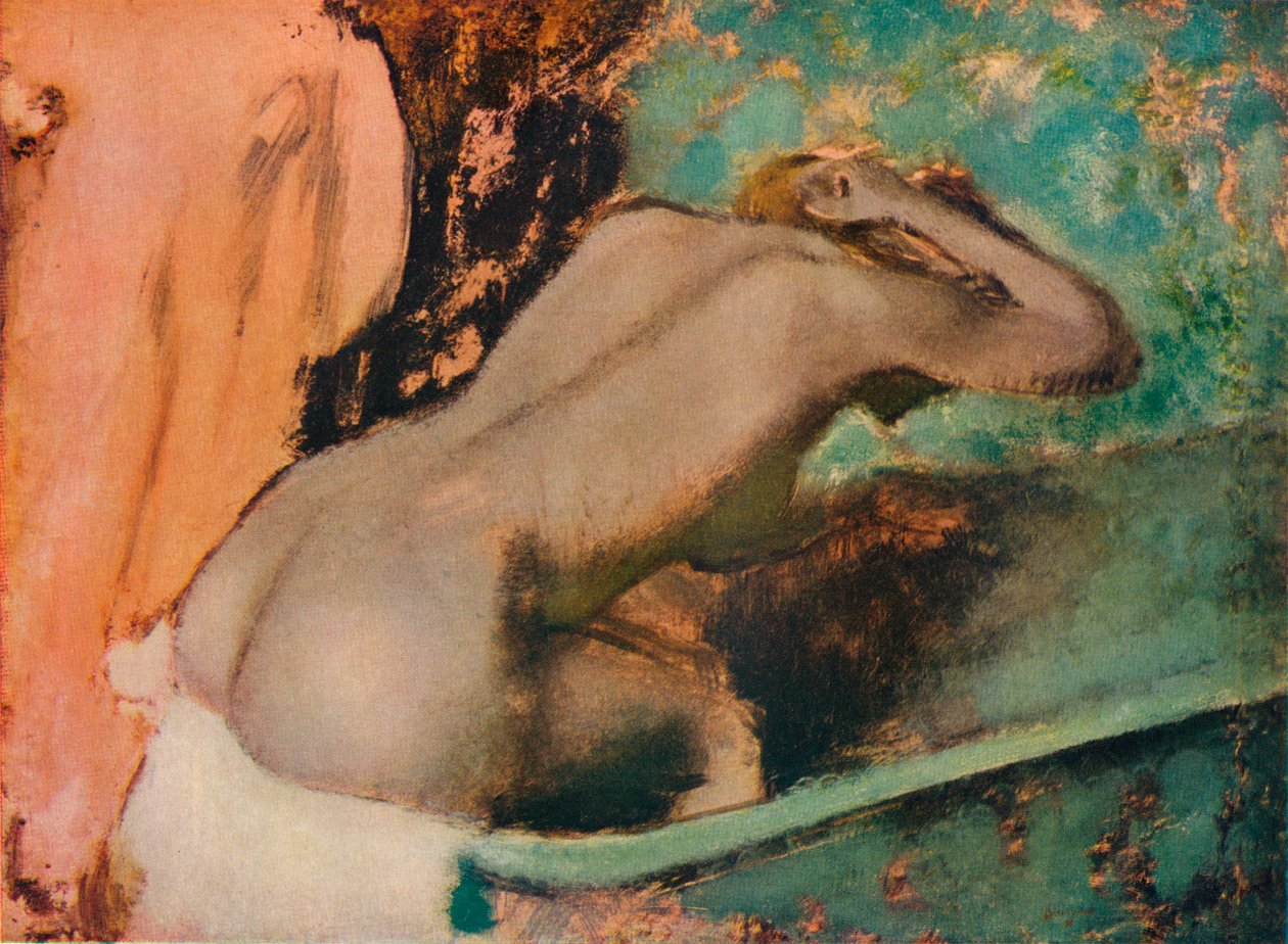 Kobieta siedząca na brzegu wanny i wycierająca szyję, ok. 1880, 1936 autorstwa Edgar Degas