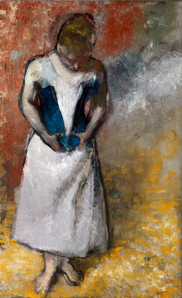 ""Femme de face, fermant son gorset"" (Kobieta stojąca z przodu, ściskająca gorset) Peinture d