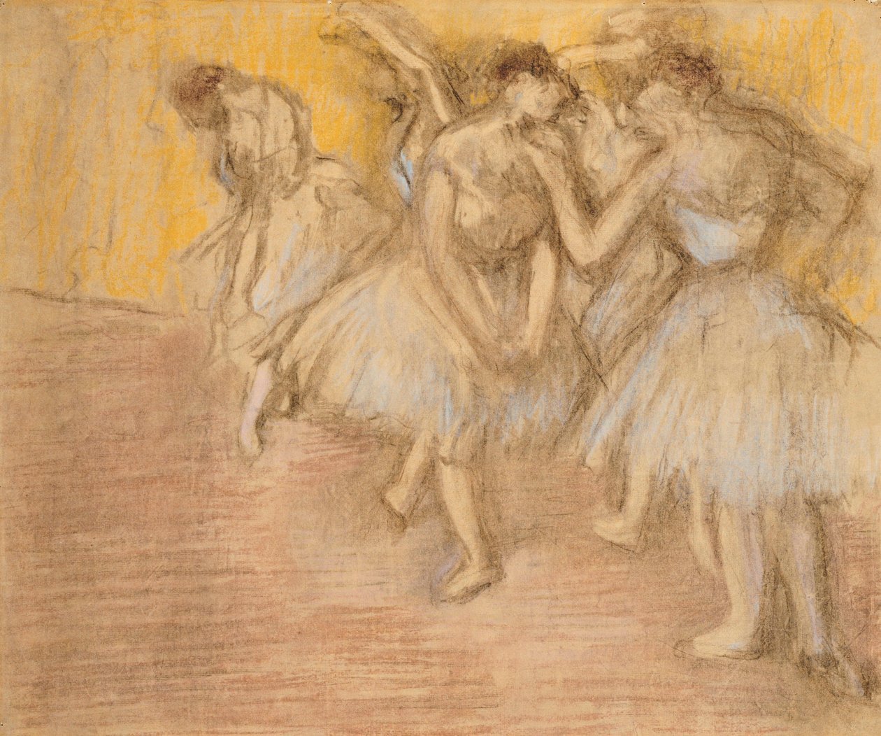 Pięciu tancerzy na scenie, ok. 1906-08 autorstwa Edgar Degas