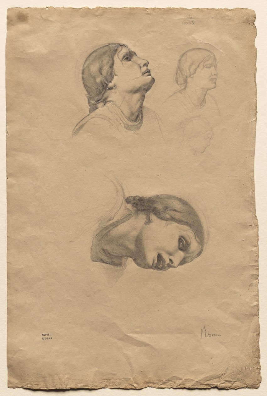 Cztery studia głowy młodej Włoszki autorstwa Edgar Degas
