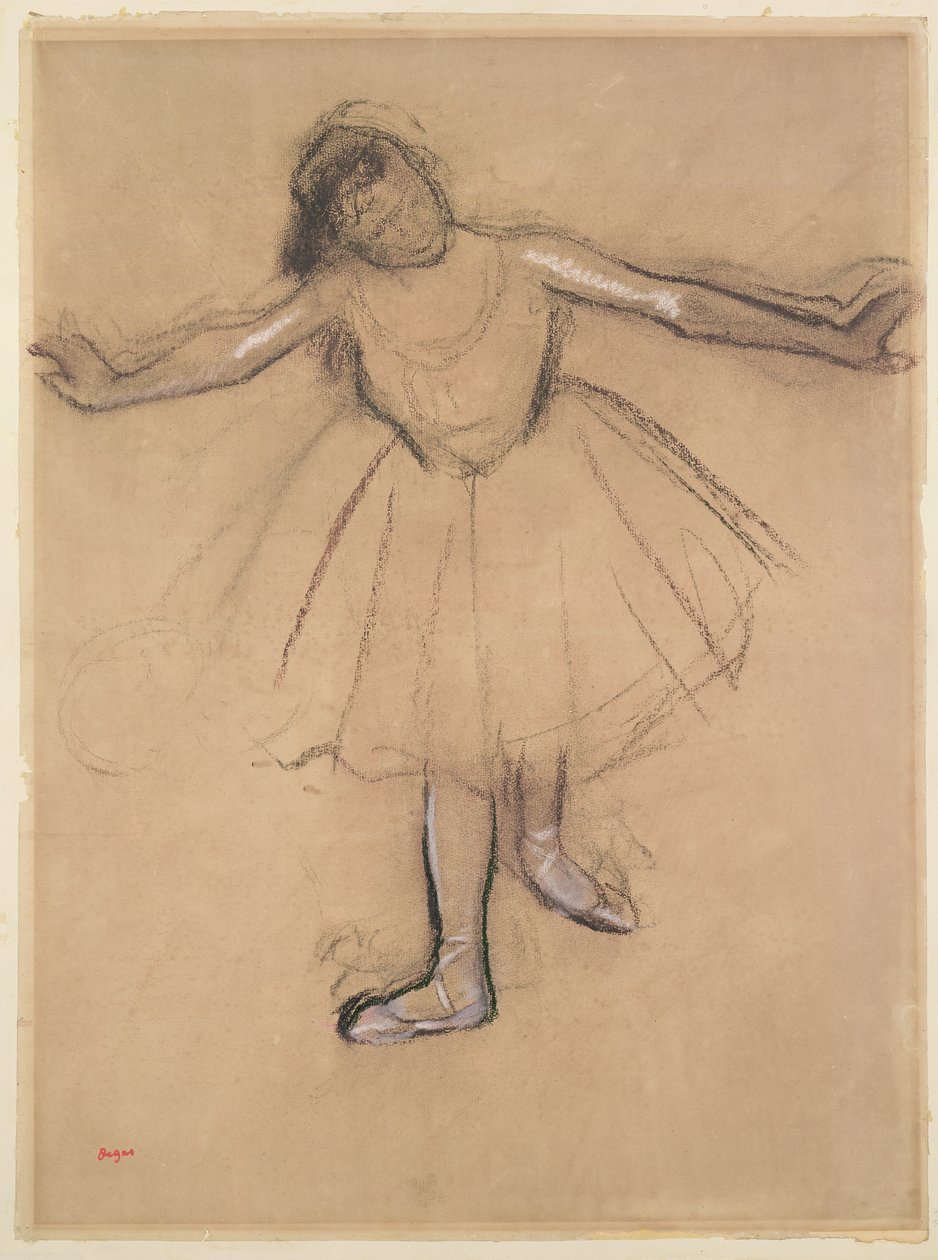 Widok z przodu Tancerza, ok. 1877 (węgiel i pastel na papierze) autorstwa Edgar Degas