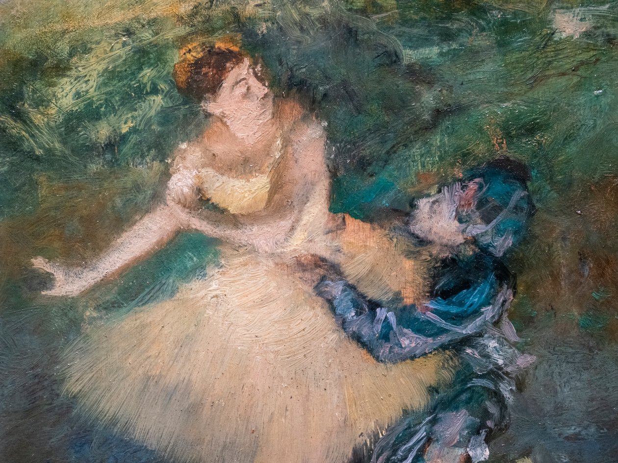 Arlekin i Colombine (detal). Około 1895 r. Olej na drewnie. autorstwa Edgar Degas
