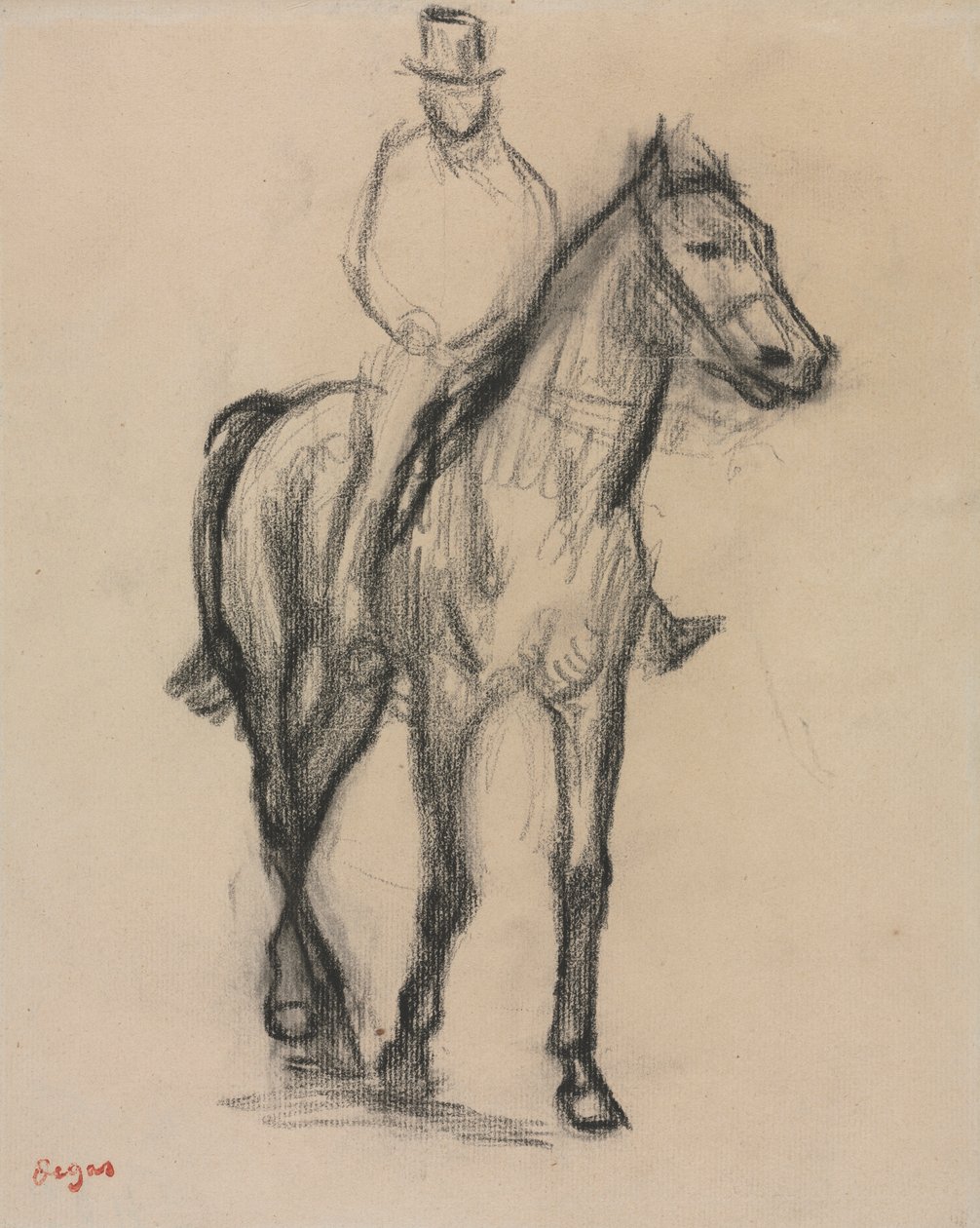 Koń i jeździec, ok. 1890 (czarna kreda) autorstwa Edgar Degas