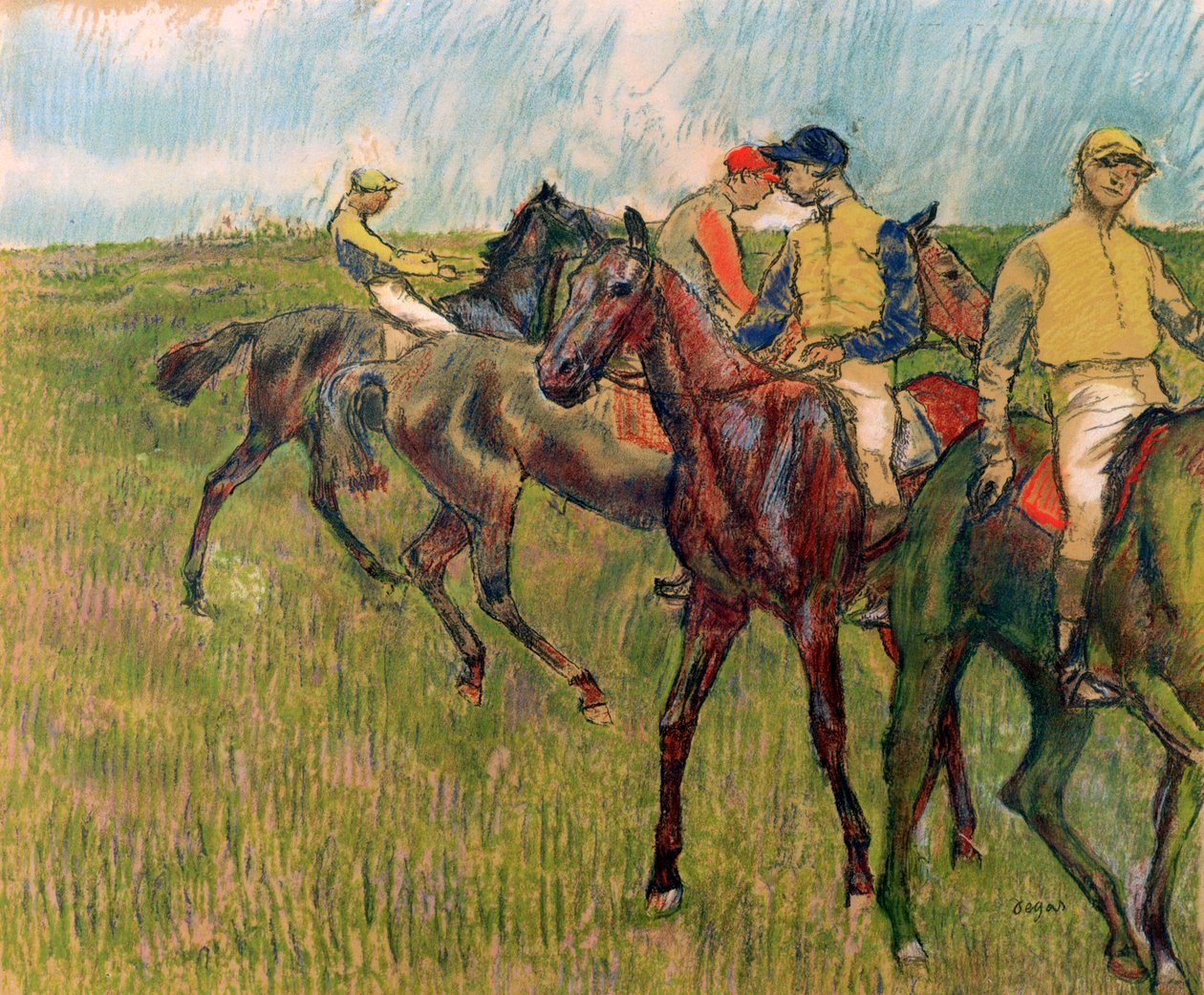 Konie z dżokejami, 1910 autorstwa Edgar Degas