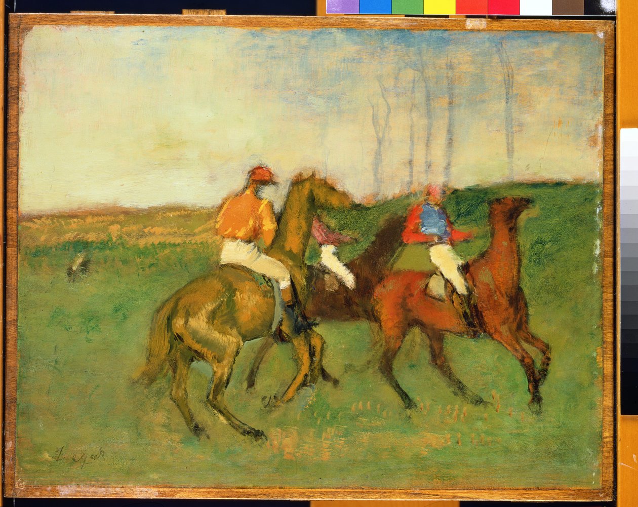 Dżokeje i konie wyścigowe, ok. 1890-95 autorstwa Edgar Degas