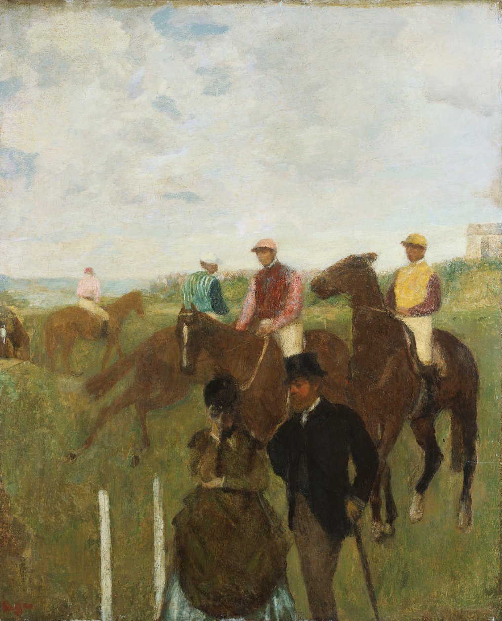 Dżokeje na torze wyścigowym autorstwa Edgar Degas