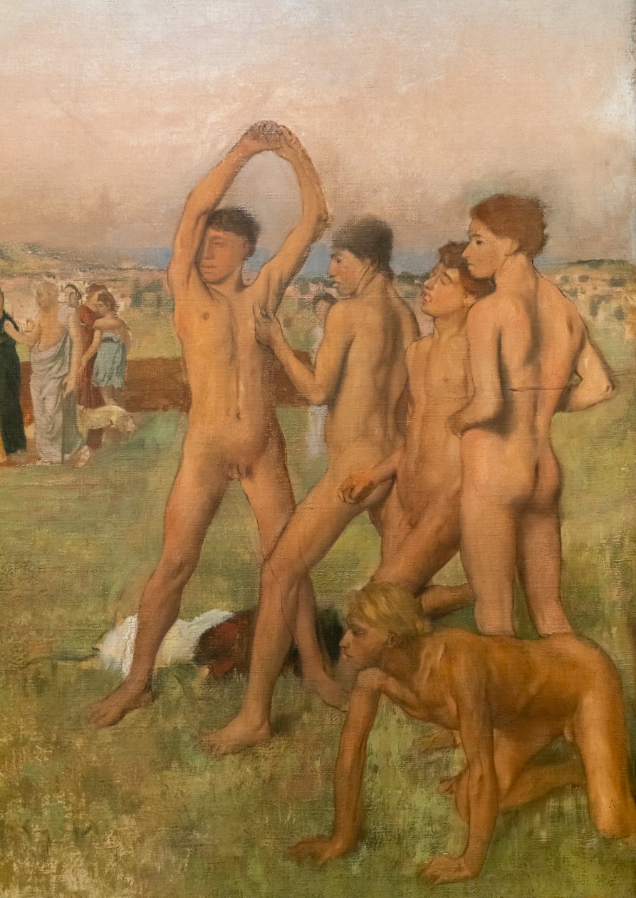 Spartańskie dziewczynki prowokujące chłopców (szczegół). Około 1860-1862, wznowione przed 1880. Olej na płótnie autorstwa Edgar Degas