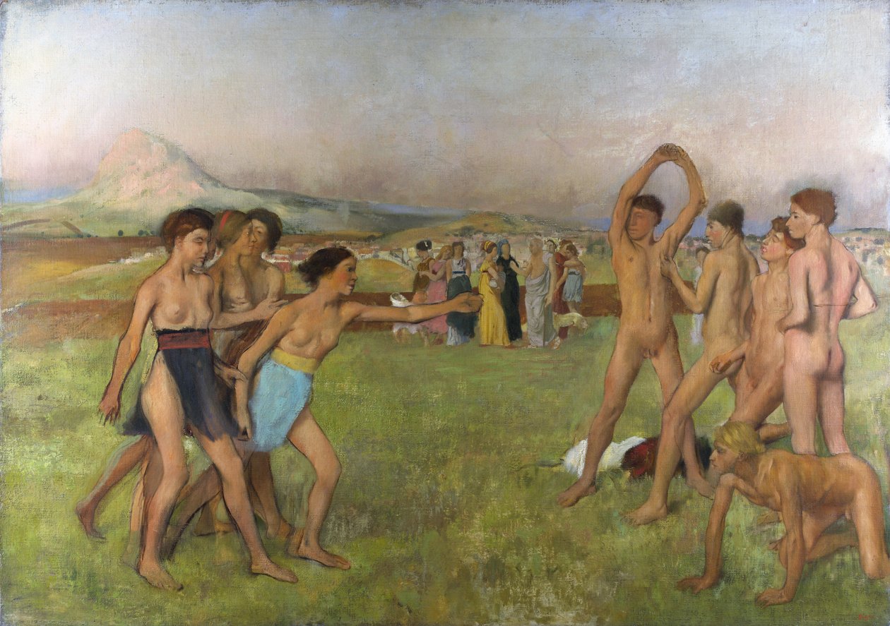 Małe spartańskie dziewczynki prowokujące chłopców. Około 1860-1862, olej na płótnie autorstwa Edgar Degas