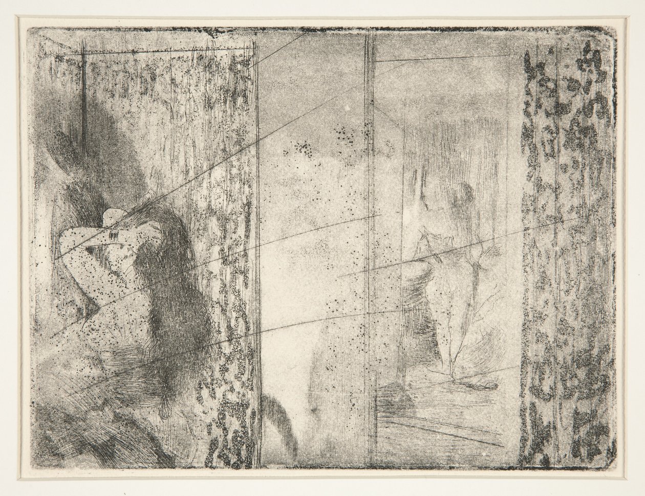 Loges d’Actrices (garderoby aktorek), ok. 1875 (akwaforta i akwatinta) autorstwa Edgar Degas