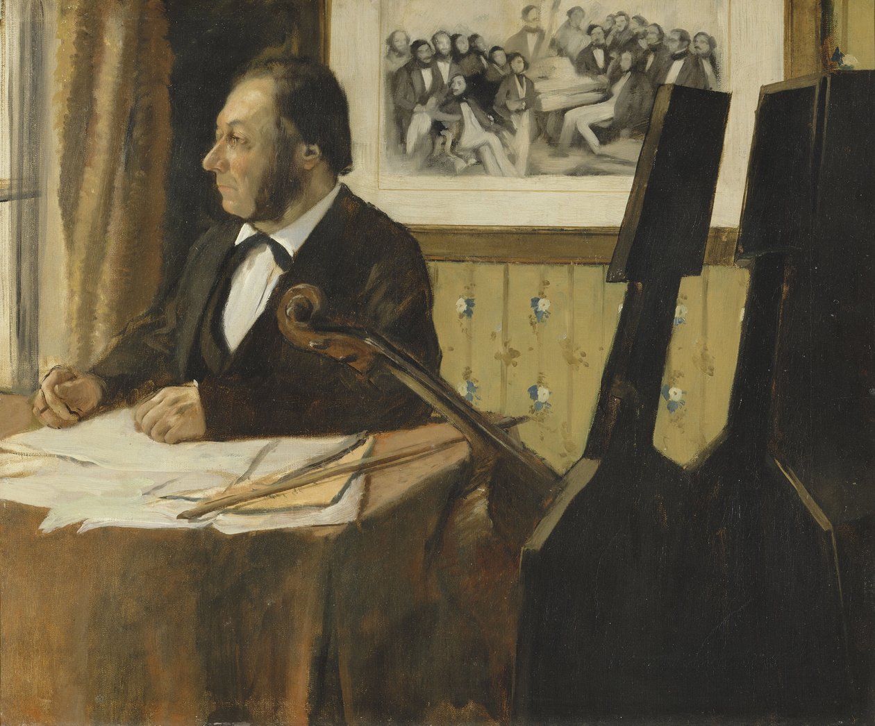 Louis-Marie Pilet, wiolonczelista w orkiestrze Opery Paryskiej, 1868-1869 autorstwa Edgar Degas