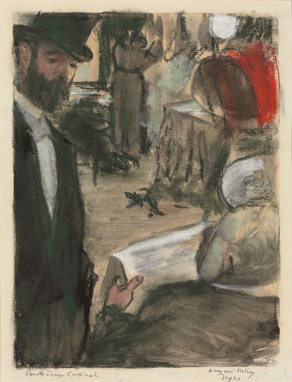 Ludovic Halevy znalazł Madame Cardinal w poczekalni; Ludovic Halevy znajduje Madame Cardinal w pudełku, 1876-1877 autorstwa Edgar Degas