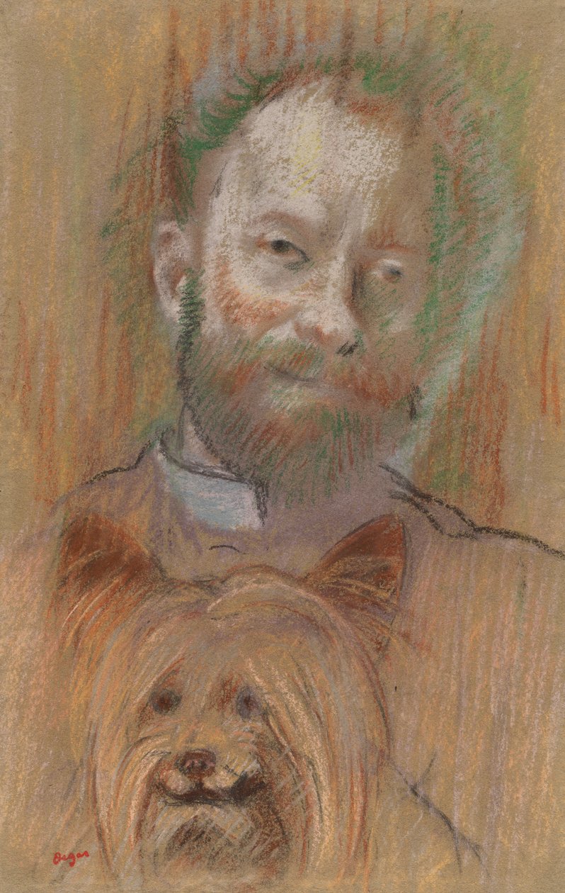Ludovic Lepic trzymający swojego psa autorstwa Edgar Degas