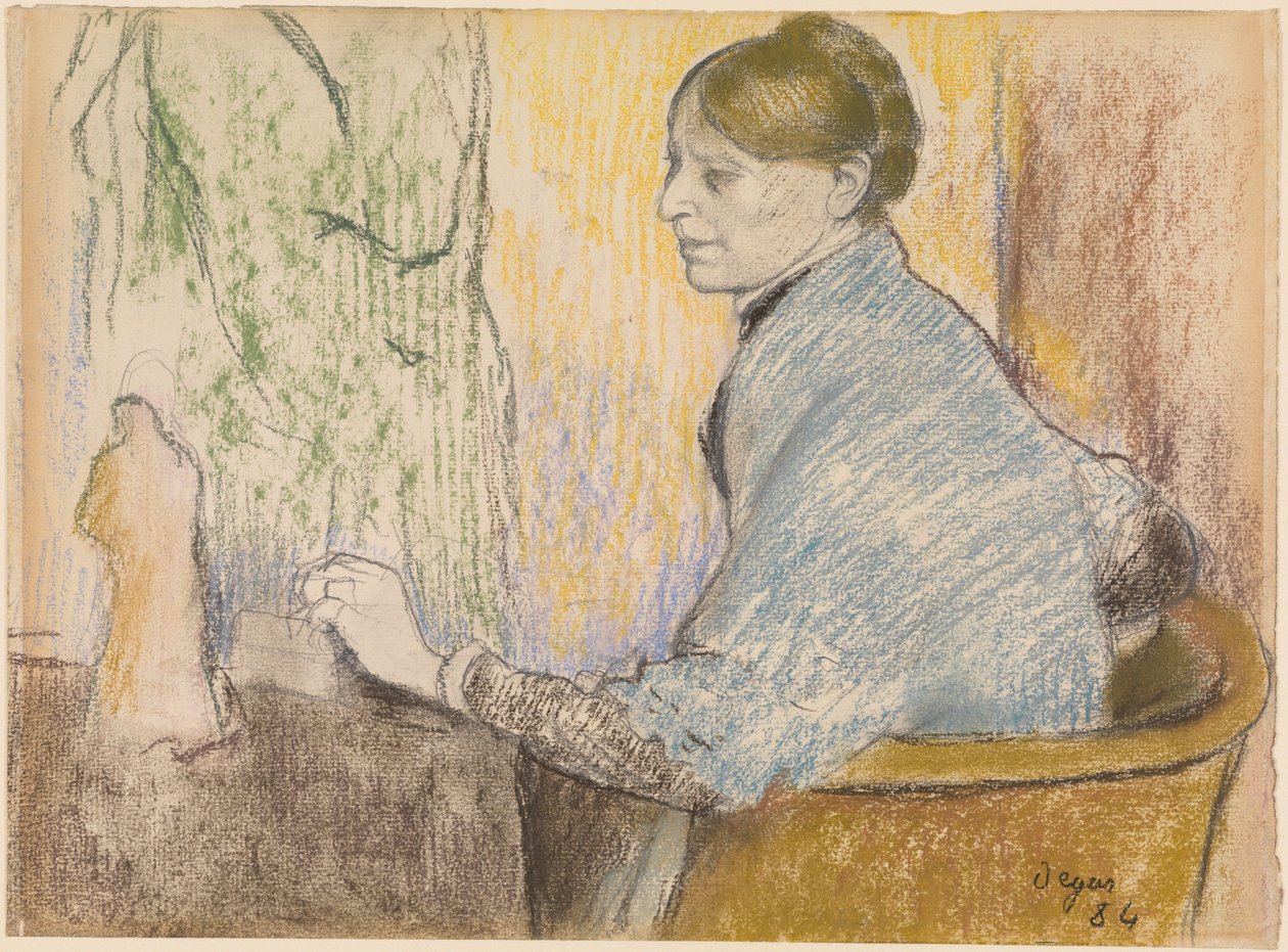 Madame Henri Rouart w fotelu przed stolikiem ze statuetką z Tanagry autorstwa Edgar Degas