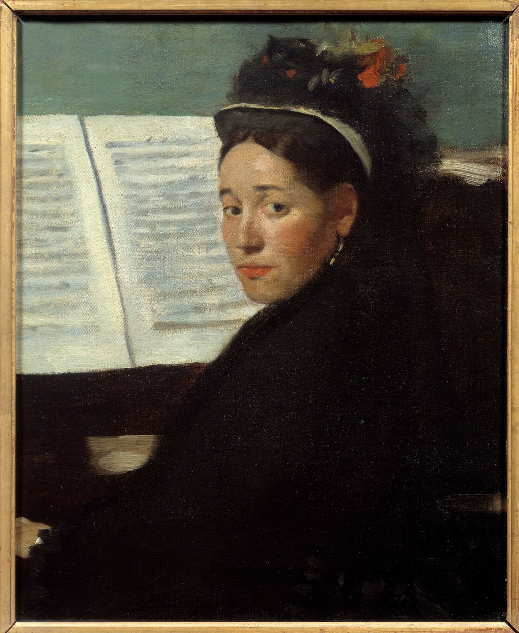 Mademoiselle Dihau (1843-1935) pianistka koncertów Kolumna, przy fortepianie Obraz Edgara Degasa (1834-1917) 1869 Ndz. 0,45x0,32 m Paryż, musee d