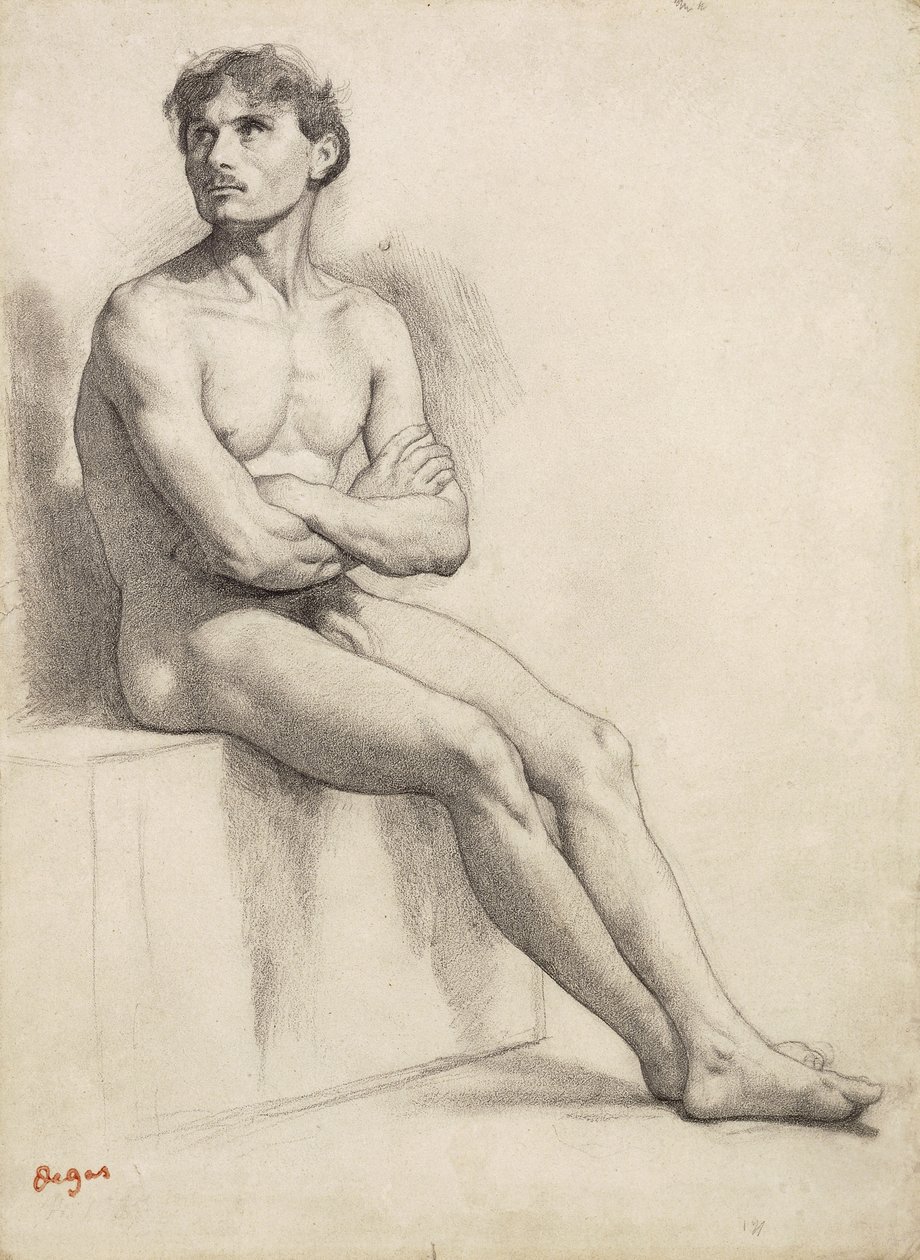Siedzący mężczyzna, studium nagości, 1858 autorstwa Edgar Degas