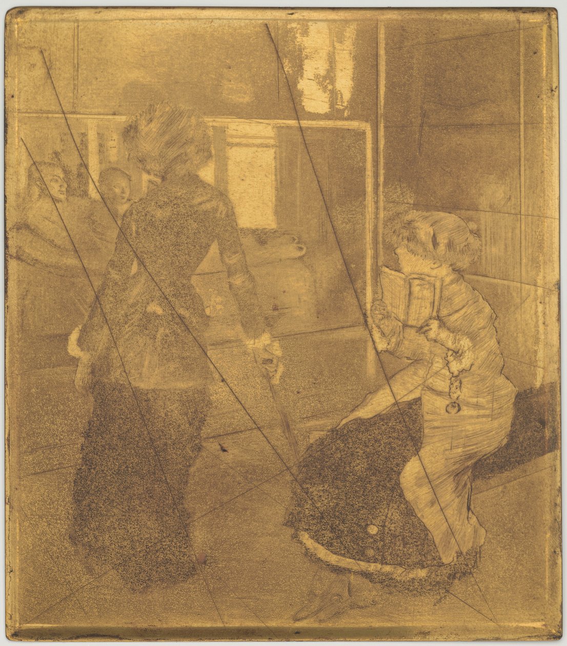 Mary Cassatt w Luwrze: Galeria Etrusków [miedziana płyta] autorstwa Edgar Degas
