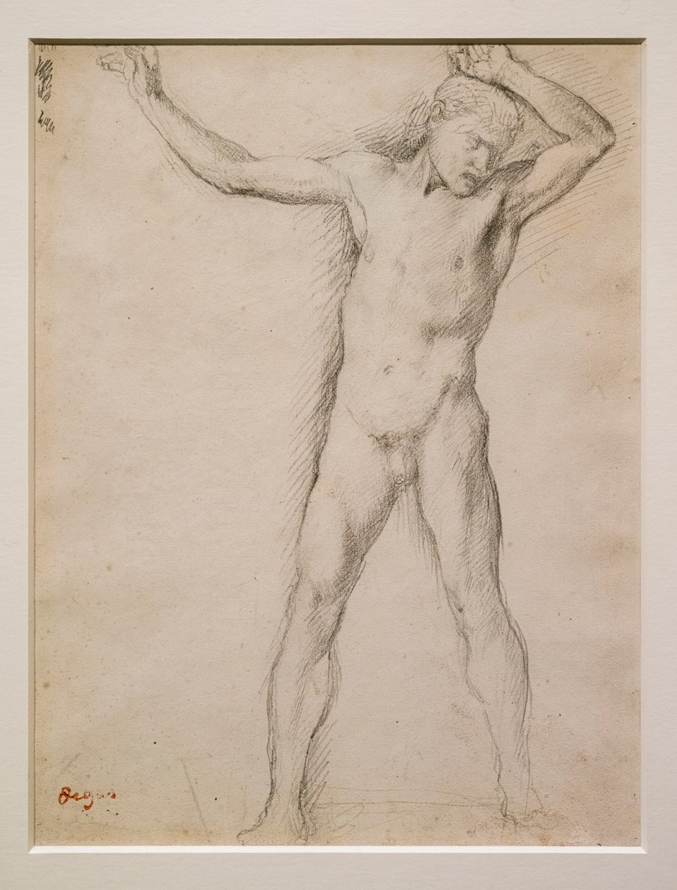Naga twarz z uniesionymi ramionami, ok. 1859-1861. Grafit na papierze welinowym. autorstwa Edgar Degas