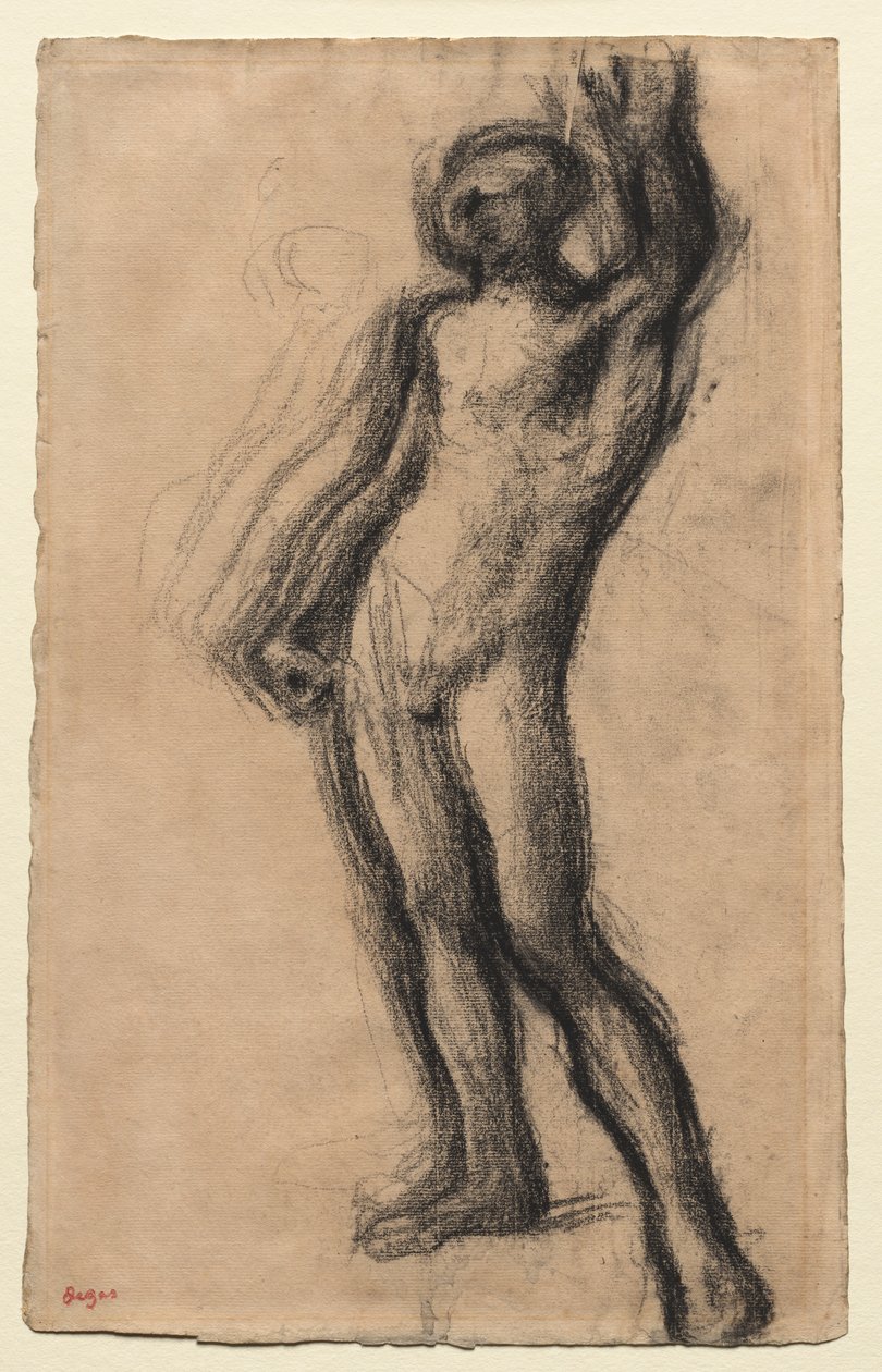 Stojący nagi mężczyzna z podniesioną lewą ręką autorstwa Edgar Degas