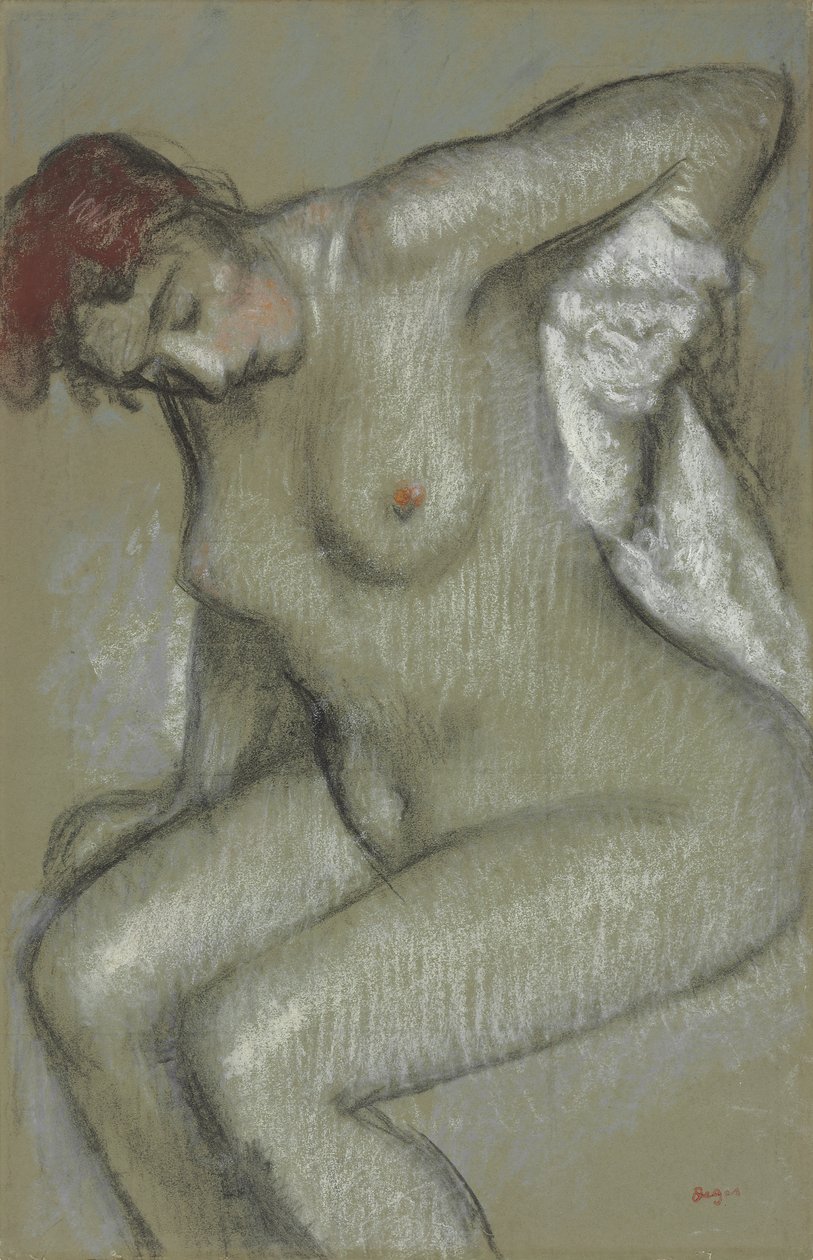 Naga kobieta suszy się; Femme nue s”essuyant, 1895 autorstwa Edgar Degas