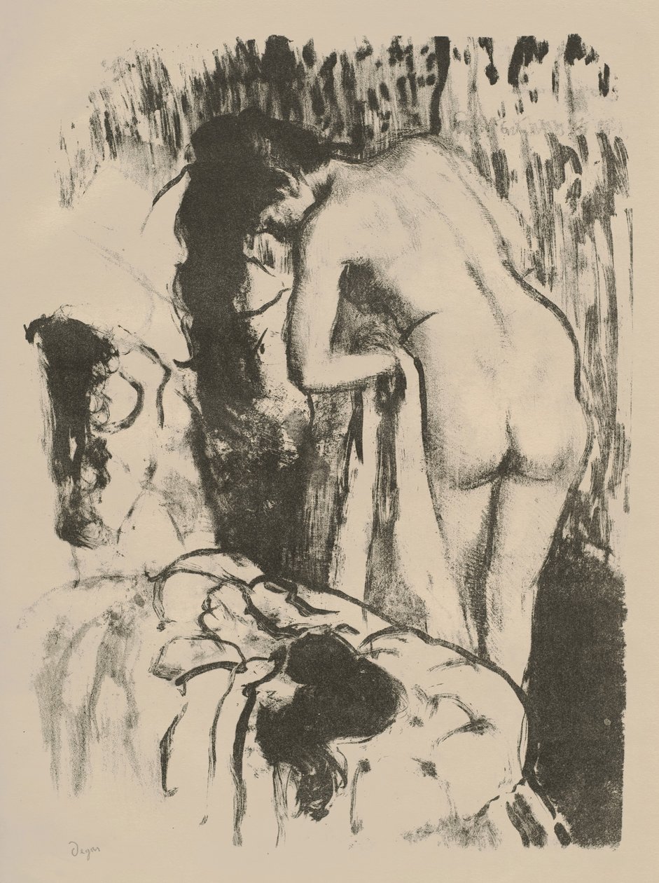 Naga kobieta stojąca, susząca się, c.1891-92 (litografia na papierze tkanym) autorstwa Edgar Degas