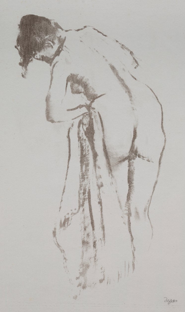 Naga kobieta z ręcznikiem, stojąca autorstwa Edgar Degas