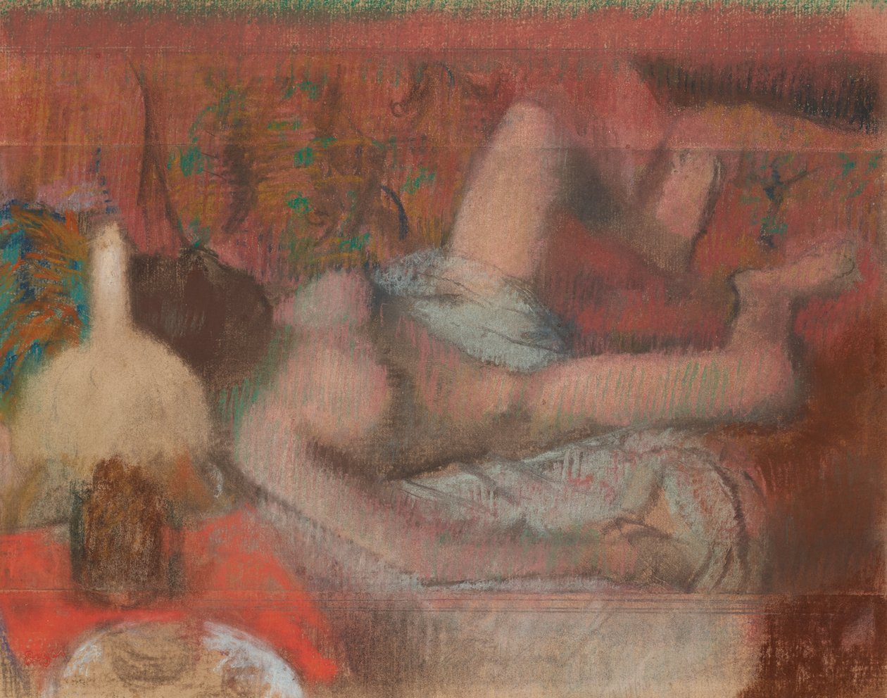 Leżąca naga kobieta, ok. 1888-90 (pastel na monotypii na papierze) autorstwa Edgar Degas