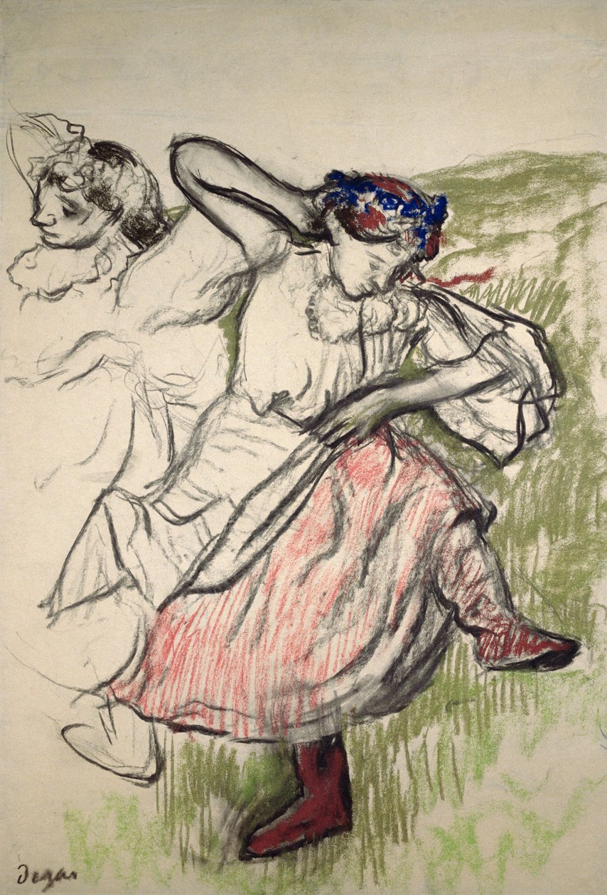 Rosyjscy tancerze, ok. 1899 (węgiel i pastel na kalce kreślarskiej) autorstwa Edgar Degas