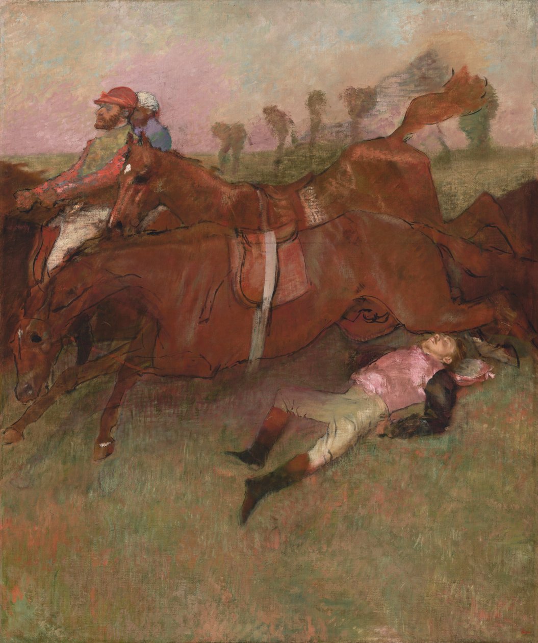 Scena z wyścigu z przeszkodami: upadły dżokej autorstwa Edgar Degas