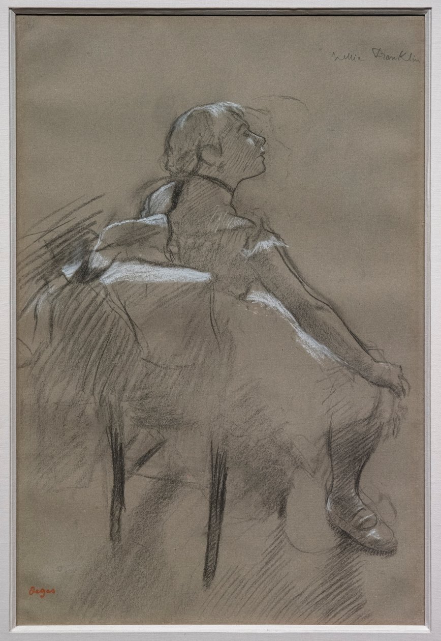Siedząca tancerka (Nelly Frankly). Około 1880 r. Węgiel wydobyty białą kredą na papierze. Specjalna kolekcja. autorstwa Edgar Degas