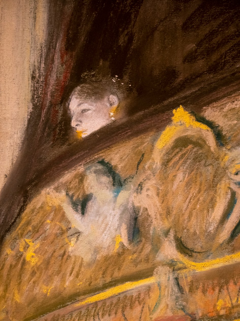 Gabinet loży przy teatrze (szczegół). 1880. Pastel i olej na tekturze marufle na płótnie. autorstwa Edgar Degas
