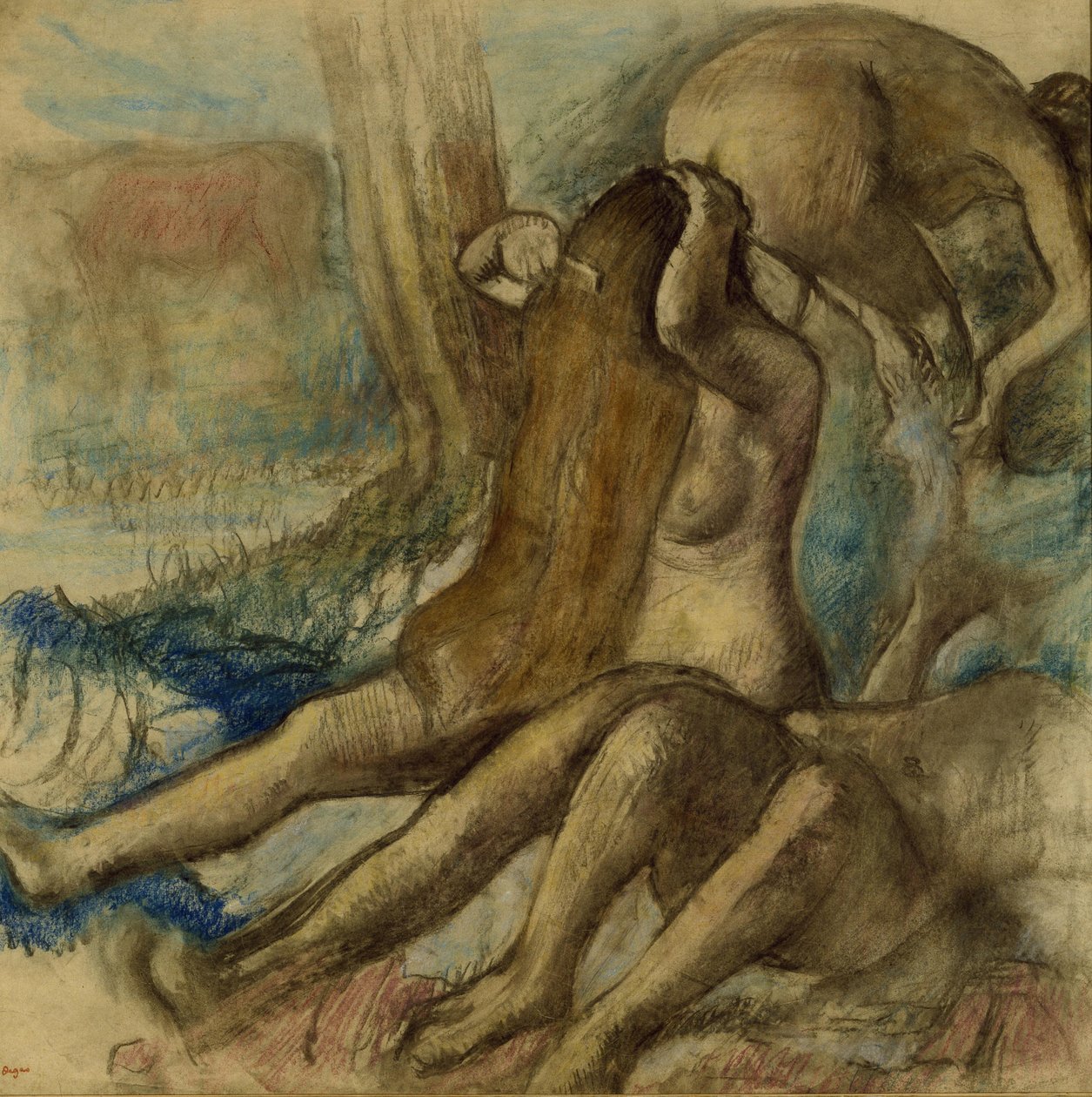 Kąpiący się, ok. 1890-1895 (pastel i węgiel na kalce kreślarskiej) autorstwa Edgar Degas