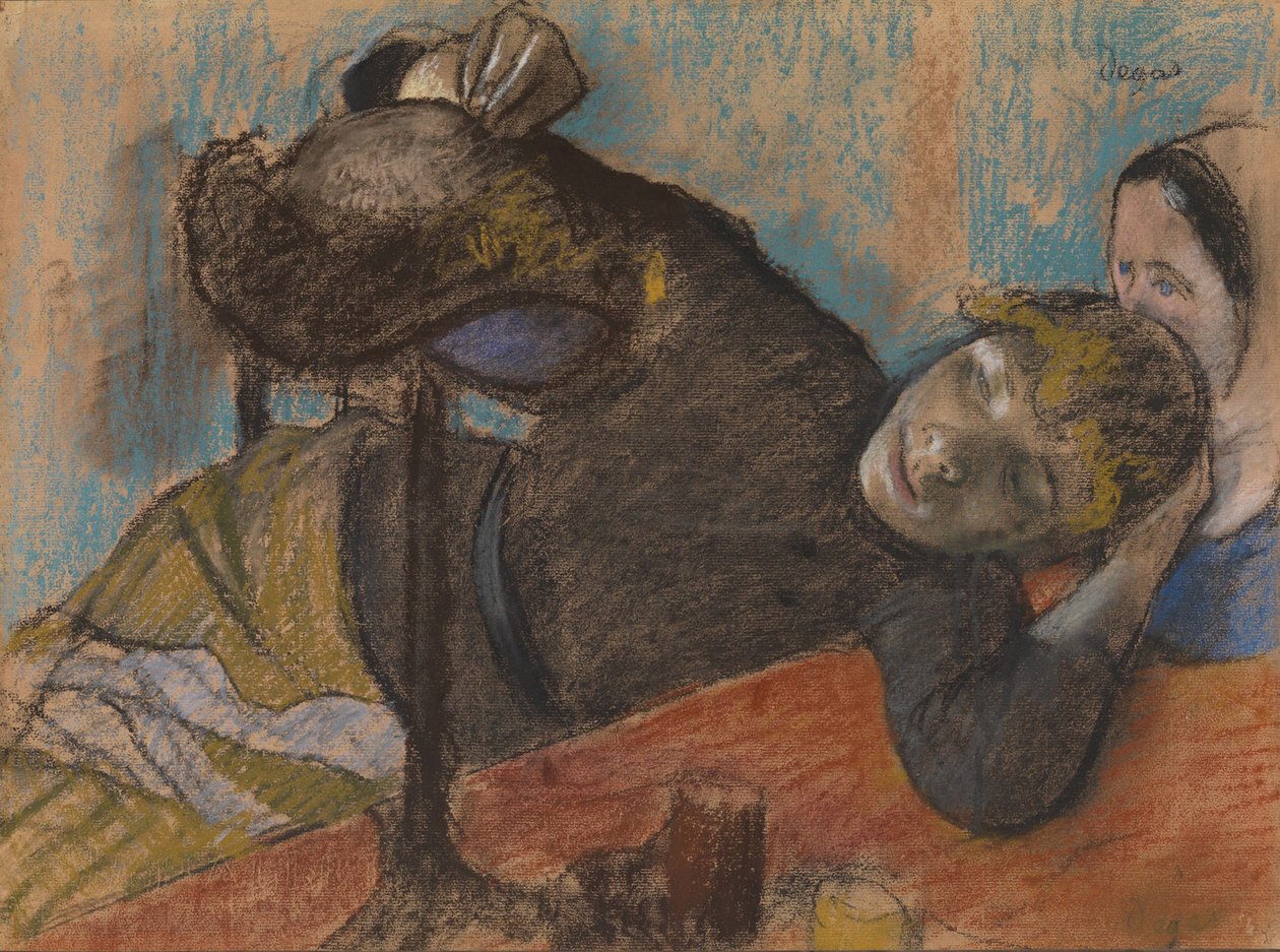 Milionerka, ok. 1882 (pastel i węgiel drzewny na ciepłym szarym papierze, położonym na ciemnym brązie) autorstwa Edgar Degas