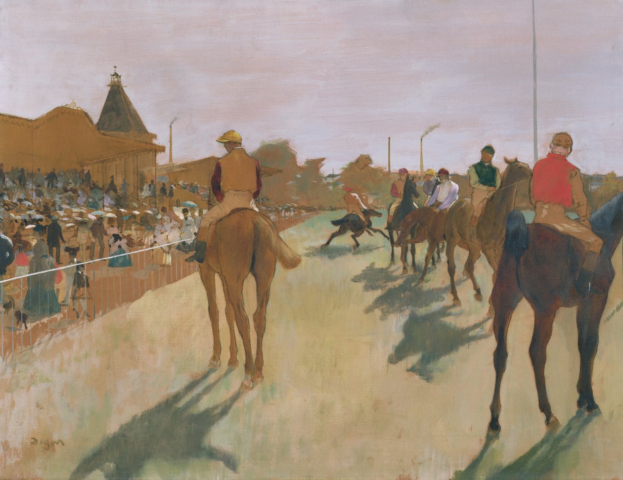 Parada, czyli konie wyścigowe przed trybunami, ok. 1866-68 (olej na papierze) autorstwa Edgar Degas