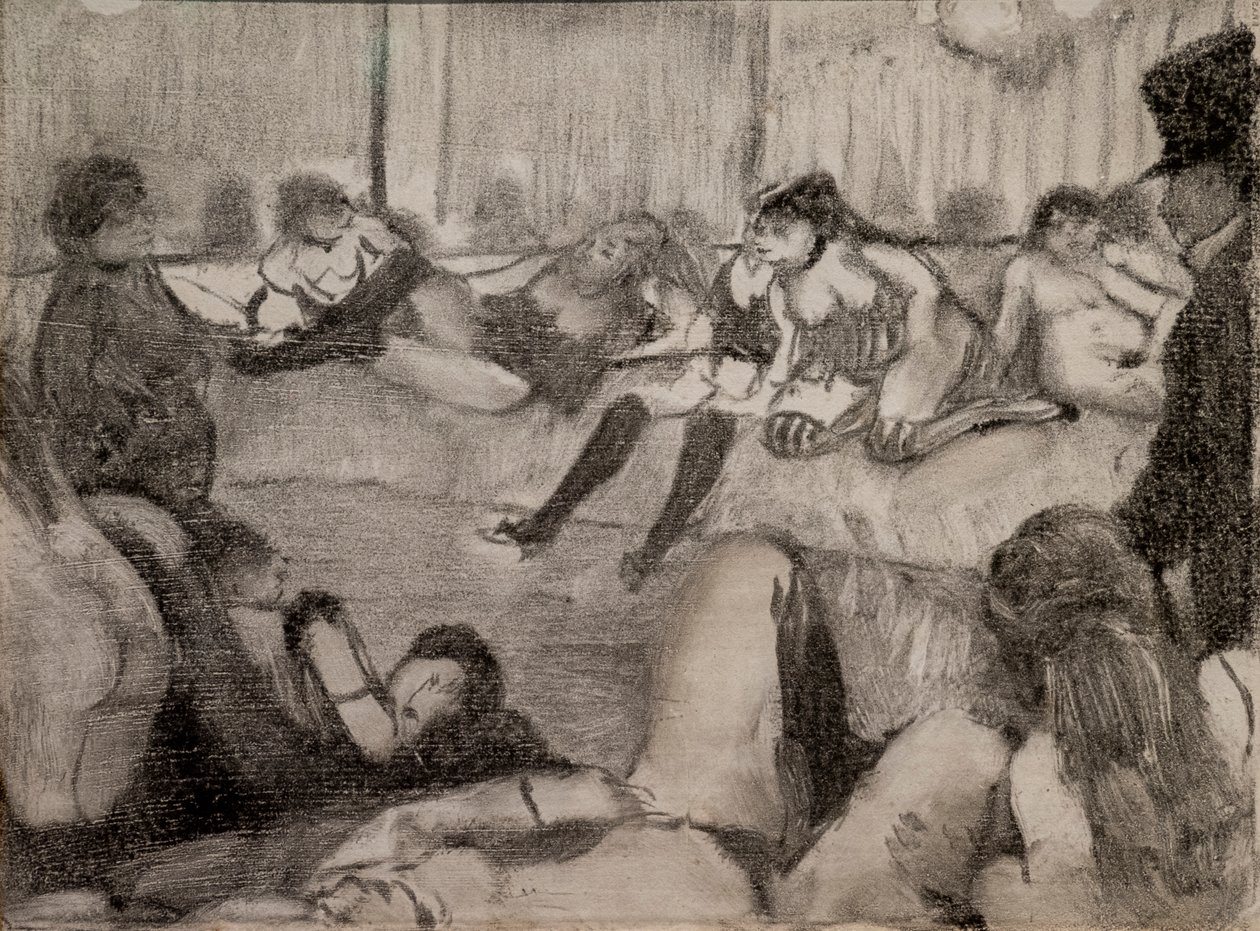 Salon. 1879. Monotypia ma czarny tusz, uwydatnia pastel. autorstwa Edgar Degas
