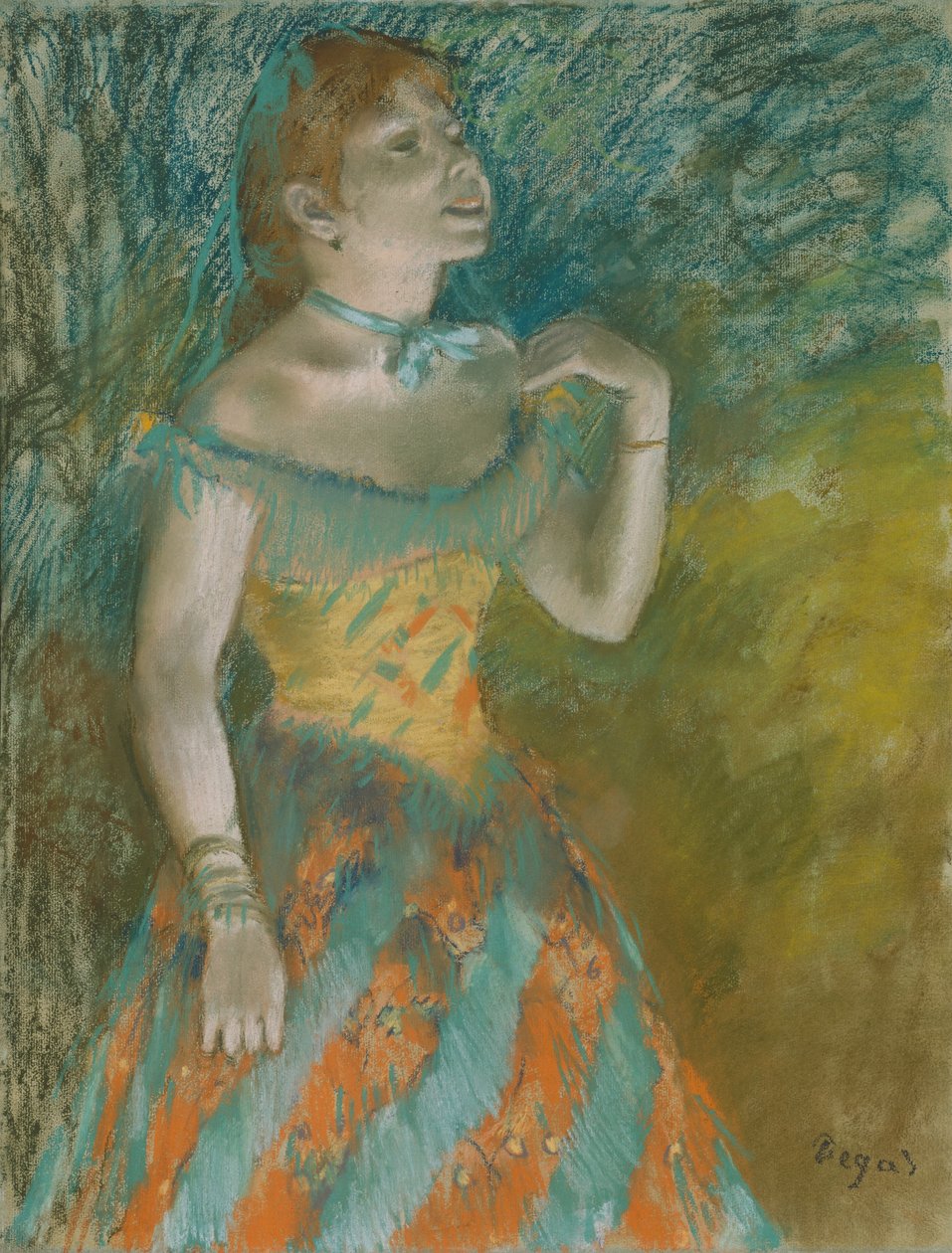The Singer in Green, ok.1884 (pastel na jasnoniebieskim papierze czerpanym) autorstwa Edgar Degas