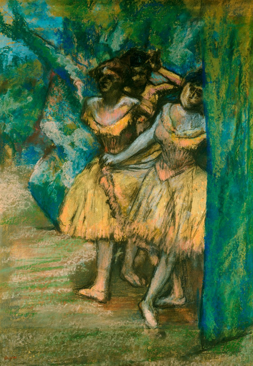 Trzech tancerzy na tle drzew i skał, 1904-06 autorstwa Edgar Degas