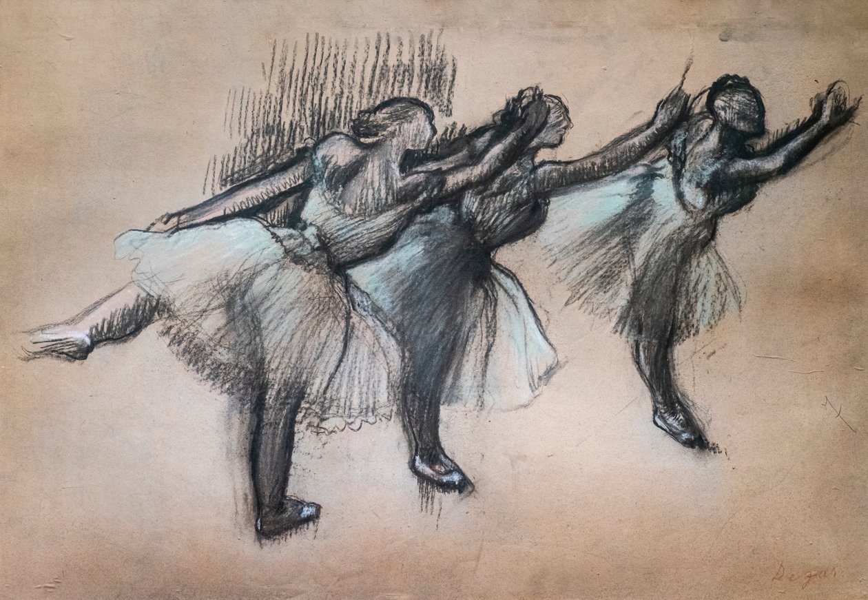 Trzech tancerzy. 1895-1900. Węgiel i pastel na kalce technicznej. autorstwa Edgar Degas