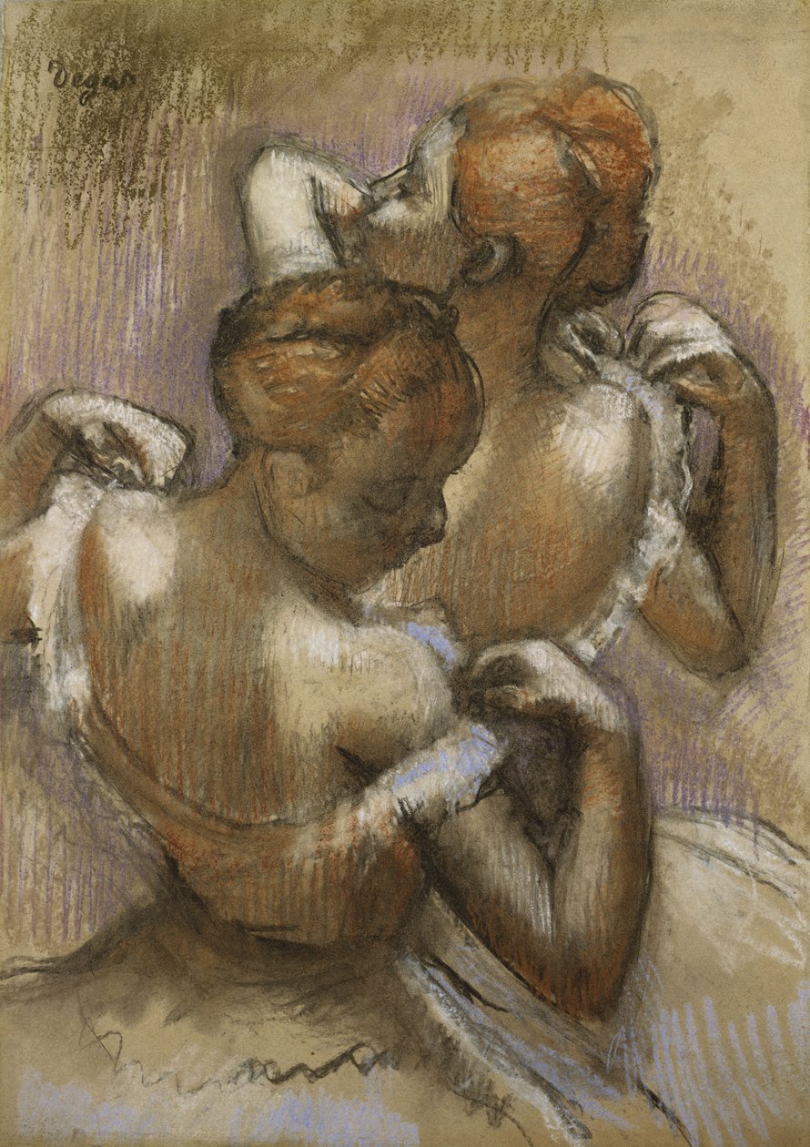 Dwóch tancerzy regulujących swoje szelki, ok. 1897 r autorstwa Edgar Degas