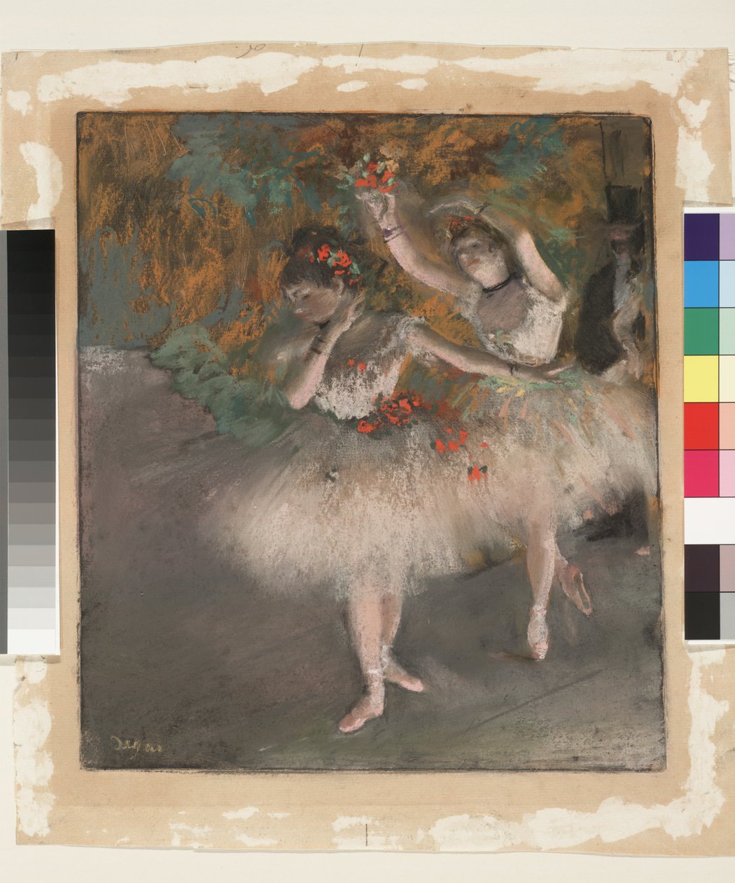 Dwóch tancerzy wchodzących na scenę, ok. 1877-78 (pastel na monotypie na papierze) autorstwa Edgar Degas