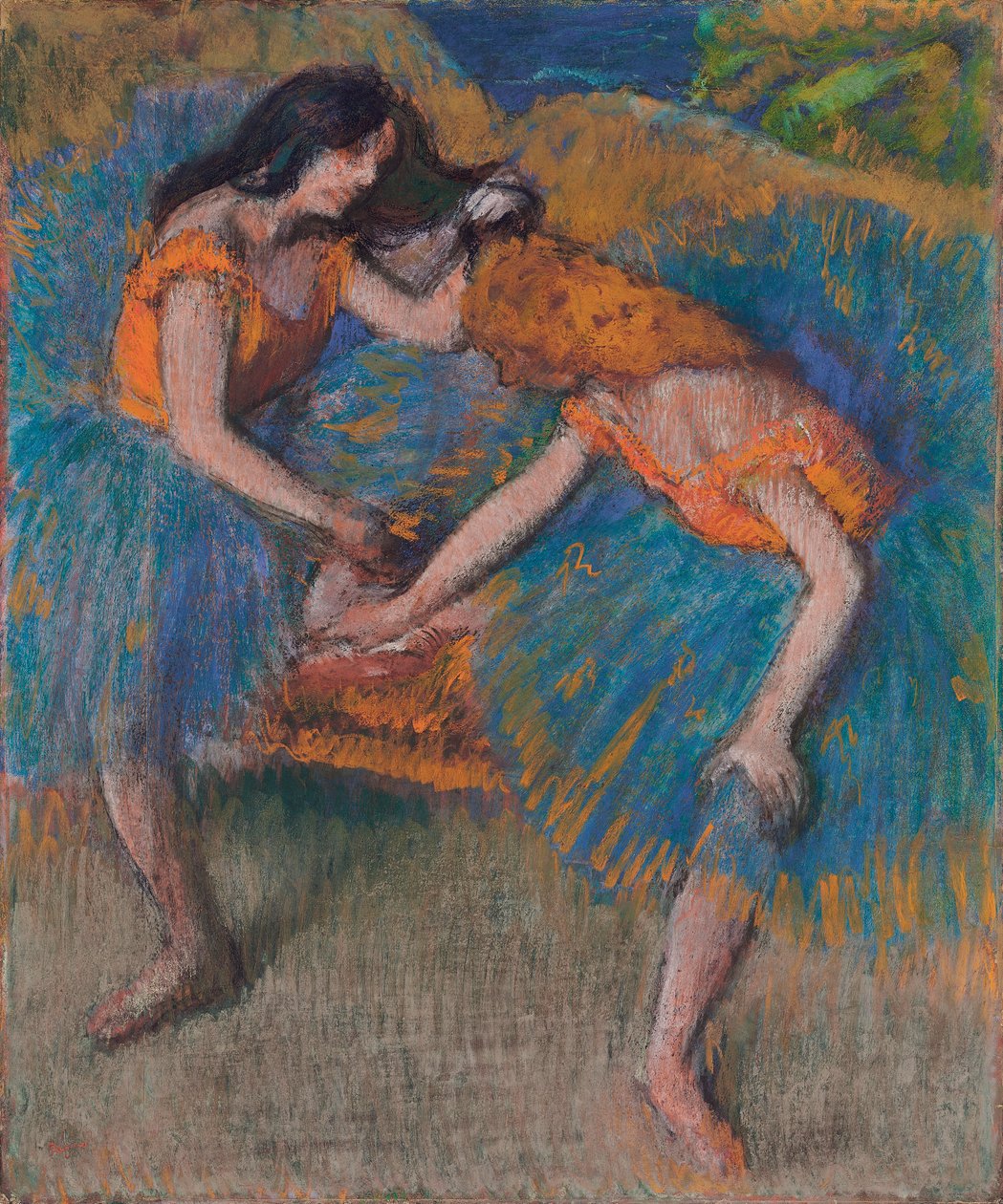 Dwóch tancerzy z żółtymi gorsetami, ok. 1902 r. autorstwa Edgar Degas
