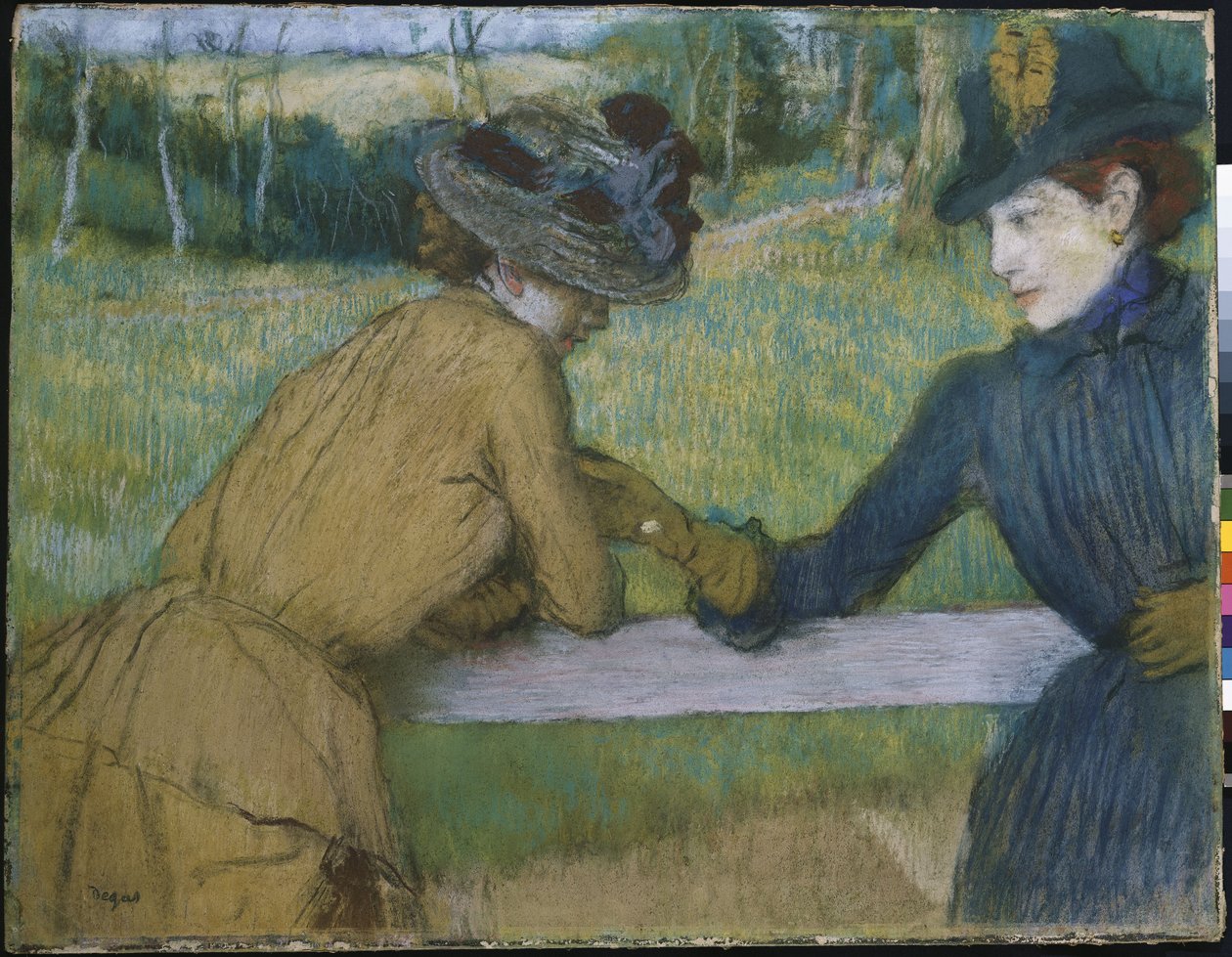 Dwie kobiety opierając się na poręczy ogrodzenia autorstwa Edgar Degas