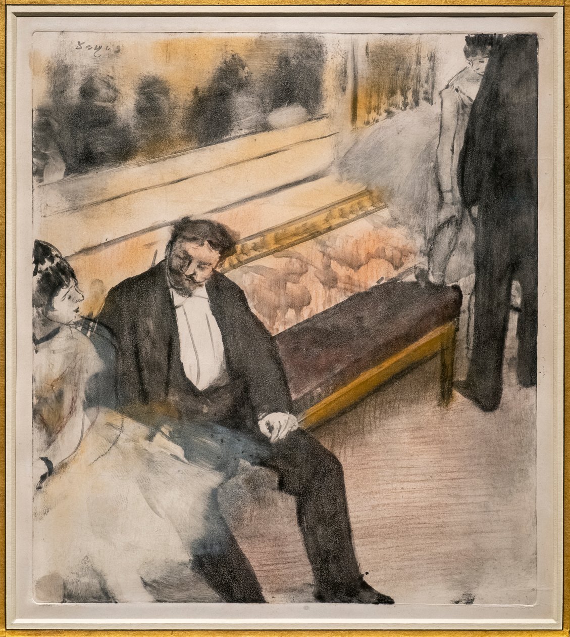 Dwóch mężczyzn i dwóch tancerzy. Około 1876-1877. Pastel na monotypie. autorstwa Edgar Degas