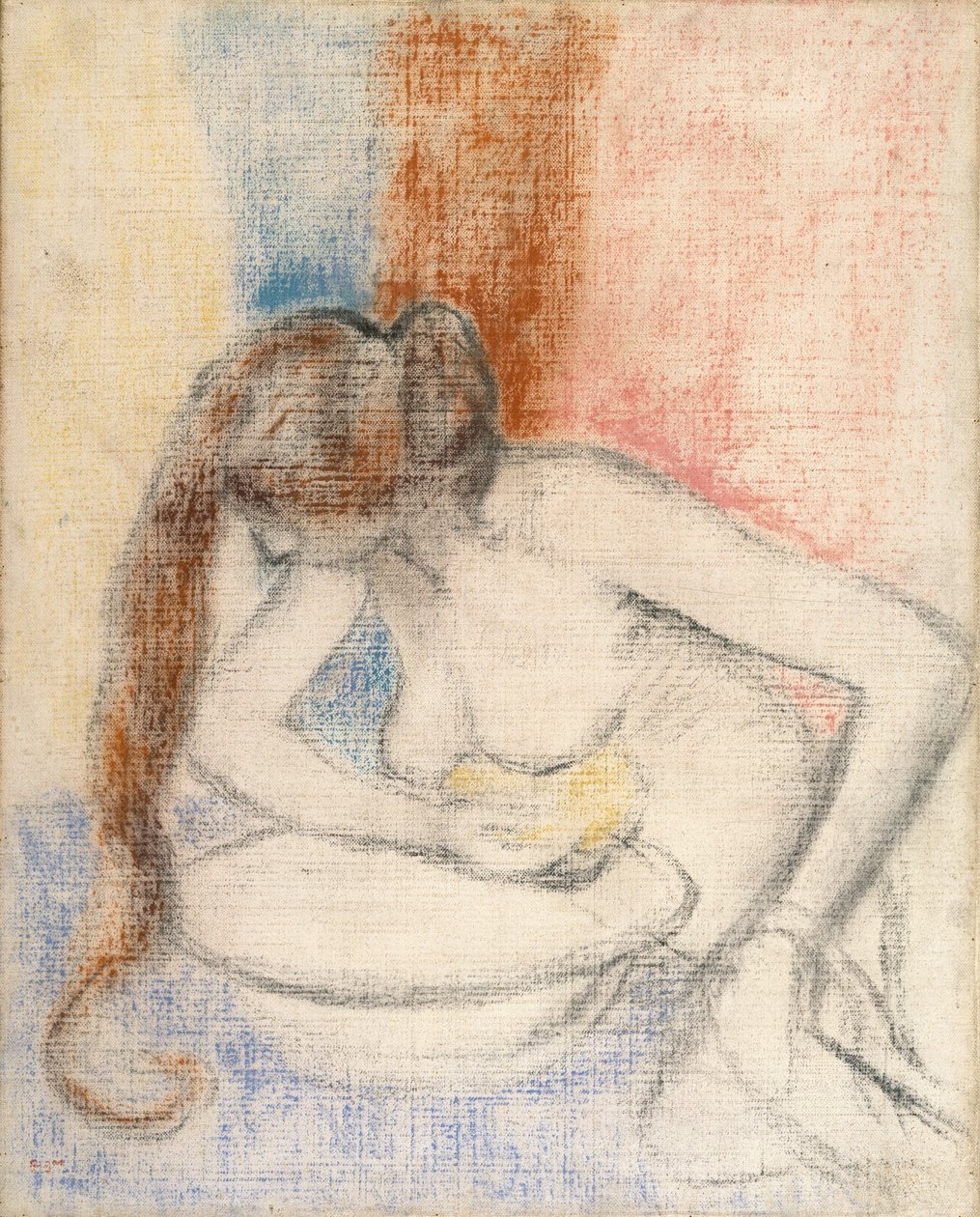 Kąpiąca się kobieta, ok. 1897 (pastel na zagruntowanym płótnie) autorstwa Edgar Degas