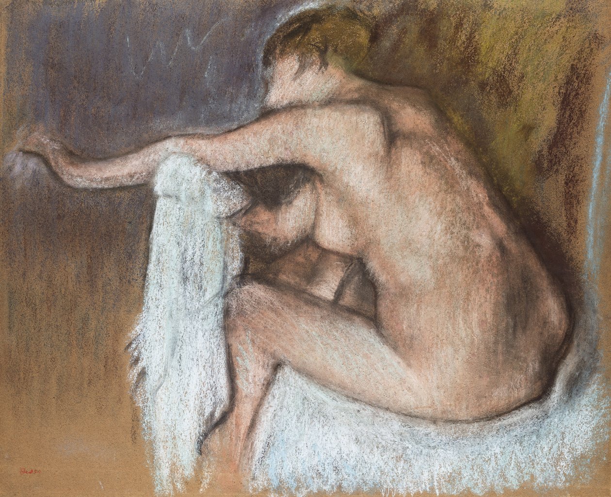 Kobieta susząca ramię, ok. 1884 (pastel na płowożółtym papierze) autorstwa Edgar Degas