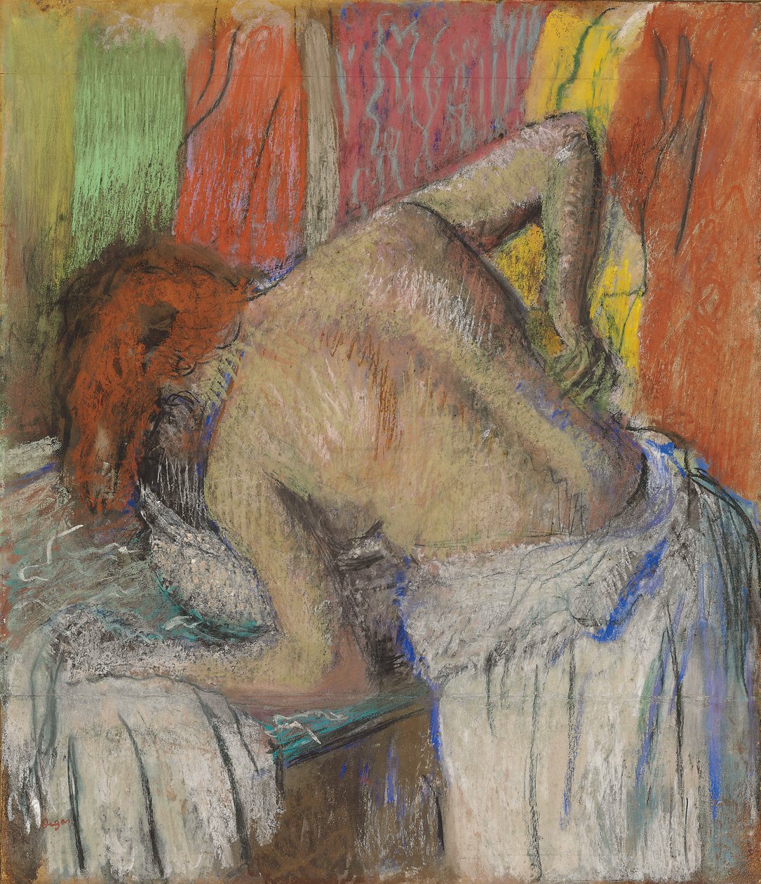 Kobieta myje jej plecy; Femme s „epongeant le dos, c.1895 autorstwa Edgar Degas